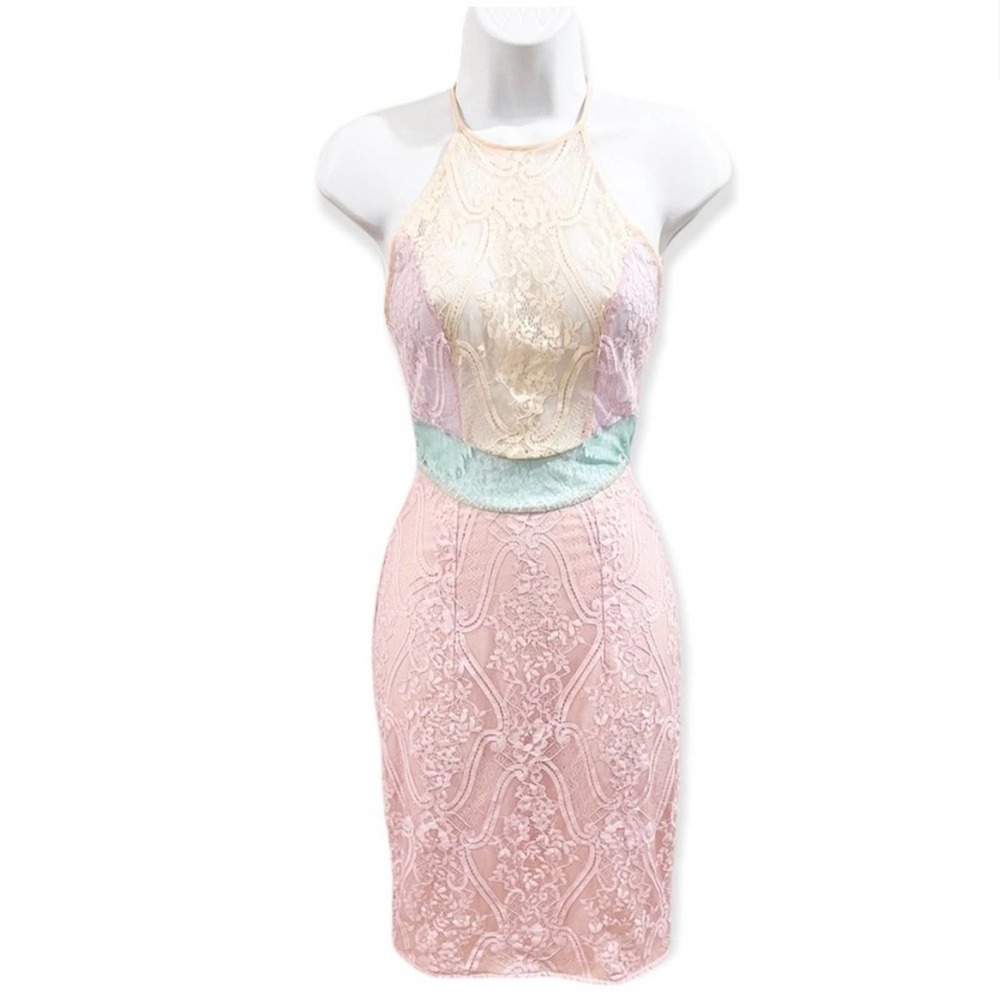 House of CB London Alvaro Pastel Lace Sheer Mini Dress Size XS - Picture 3 of 11
